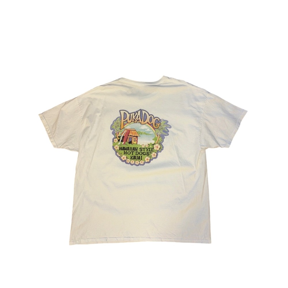 Hawaiian Style Hot Dogs Graphic Tee White mens VTG Y2K Hanes Sz 2XL funny ironic